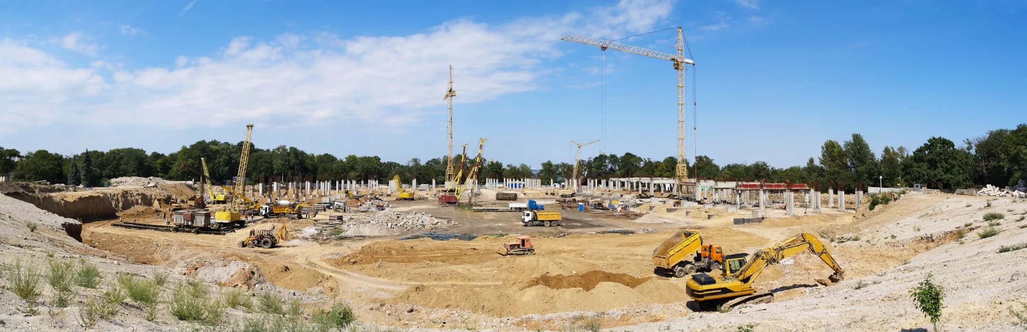 Construction site with cranes and equipment